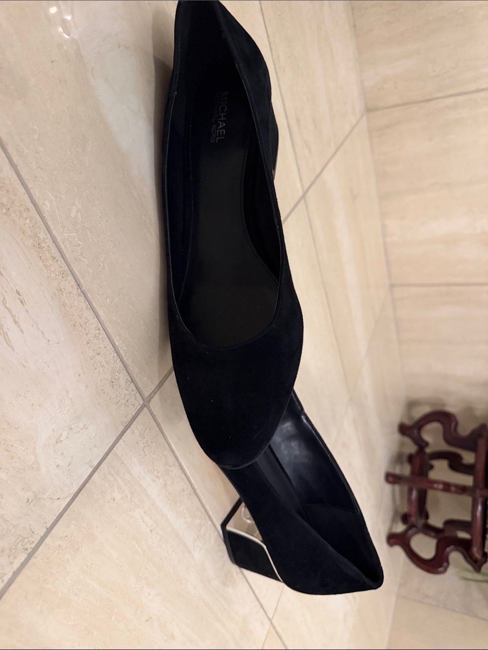 Michael Kors Black Suede Pointed Block Heel Pumps